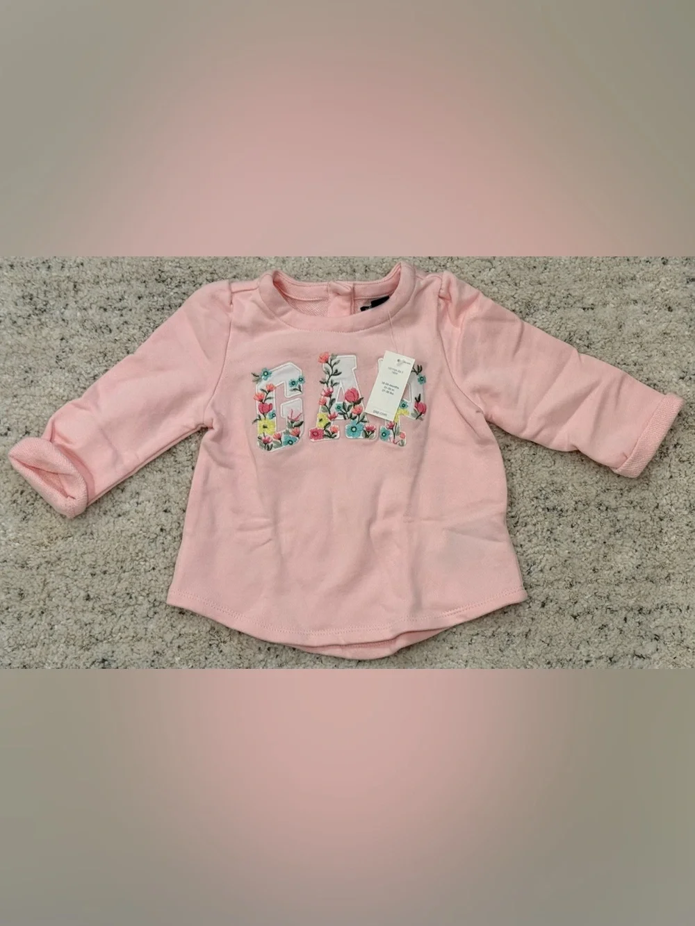 NWT Baby Gap Floral Logo Sweatshirt Pink 18-24 Months Embroidered Pullover